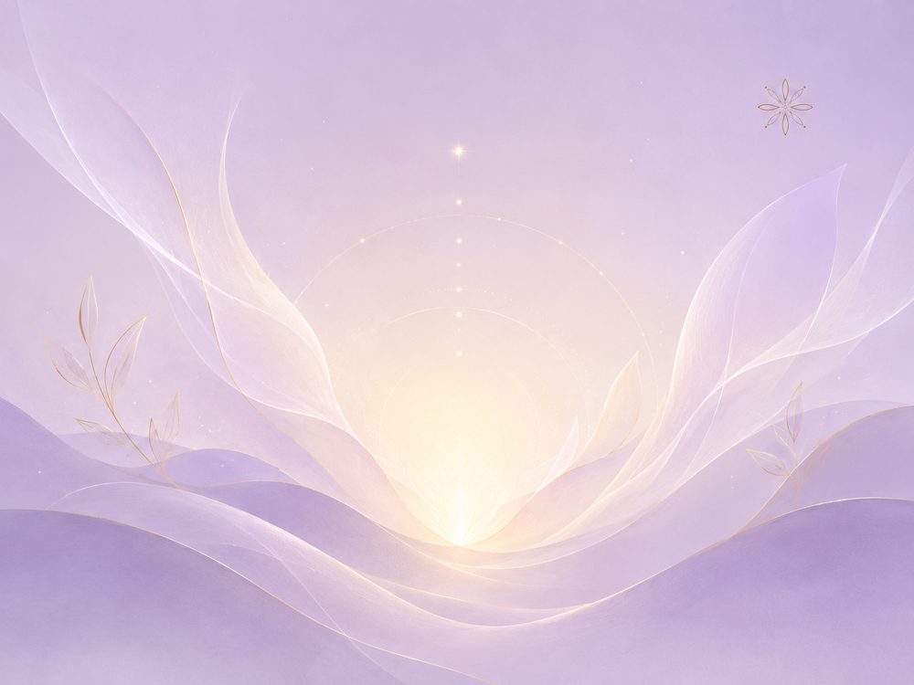 Luz naciente entre ondas lavanda con estrella dorada